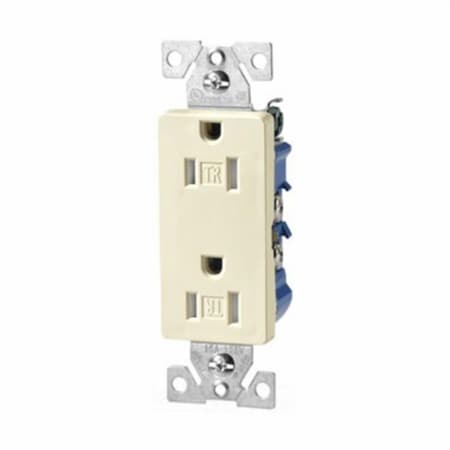 Eaton Wiring Devices Straight Blade Receptacle, 5-15R, 15 A, 125V AC, 2 Pole, 3 Wire, Flush Mount TR1107LA