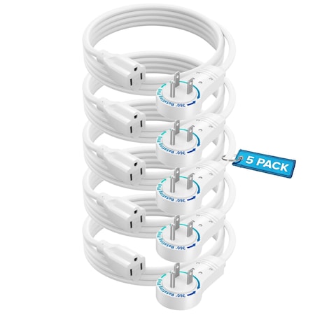 Maximm 3ft 16AWG Flat Plug Extension Cord, 3-Prong Grounded, UL, 5PK, White, 5PK ADW-360-31R03-16W0-5PK