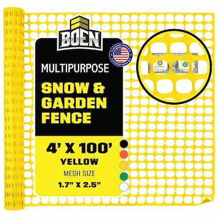 Boen Snow Fence, Yellow, O-ring, 4ftX100ft SF-4102