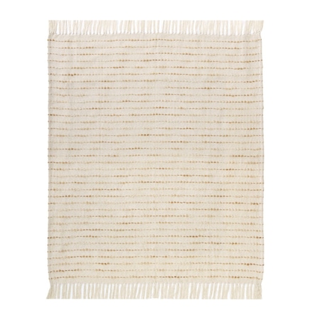 Homeroots 50" X 60" White And Brown Cotton Blend Woven Striped Throw Blanket with Fringe 548879