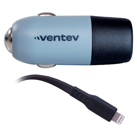 Ventev 20w Ultrafast Usb C Universal Car Charger And Usb C To Apple Lightning Cable, Dark Gray CC20-CLBX-87442