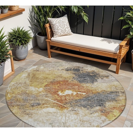 Homeroots 8' Taupe Black And Copper Round Abstract Washable Indoor Outdoor Area Rug 606027