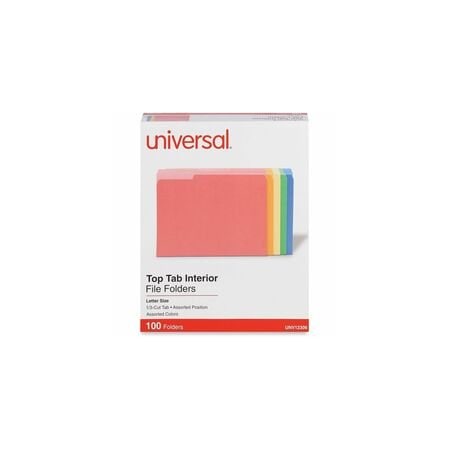 Universal File Folder 9-3/8" x 11-3/4", 1/3-Cut Tab, Assorted Colors, 100PK UNV12306