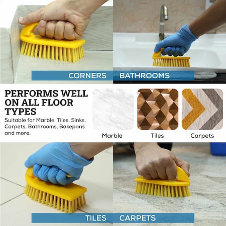 Kleen Handler Iron Handle Scrub Brush, Stiff Bristles, Ergonomic Grip for Tough Cleaning Tasks KHES-IRBH-PP-Y-1-OMP