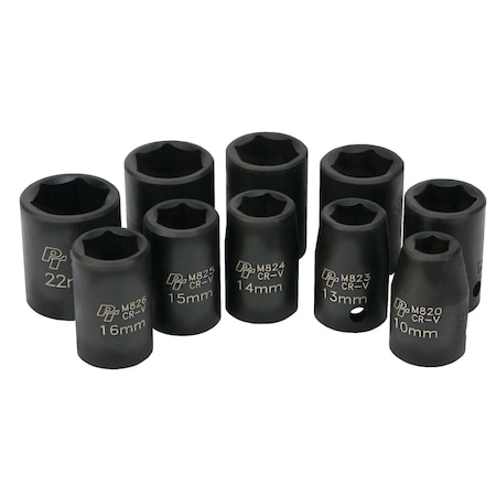 Performance Tool 10 pc. 1/2 in. Dr. Met Impact Socket Set, Impact Sockets, CrV M593DB