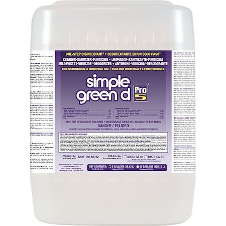 Simple Green Disinfectant/Sanitizer, 5 gal. Pail, Unscented, Green 3400000130505