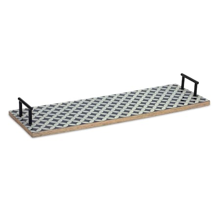 Homeroots Set of Two Blue Solid Wood Geometric Serving Tray With Handles 516317