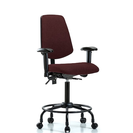 Blue Ridge Ergonomics Fab Med Bench Chair, Bk, RT, Cast, Bur, 6-Way Adjustable, 24" to 31" Height, Burgundy BR-FMBCH-MB-RT-T0-A1-RC-F41