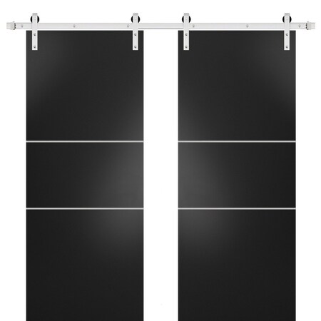 Sartodoors Sturdy Double Barn Door with Hardware, Planum 0110 Black Matte and Aluminum Strips, 13FT Rail Hange PLANUM0110DB-S-BLK-60 x 80 (2* 30x80)