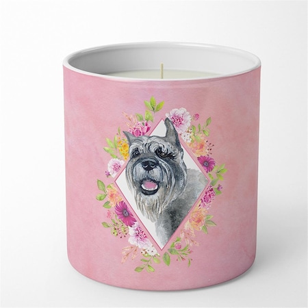 Carolines Treasures 10 oz Schnauzer Pink Flowers Decorative Soy Candle CK4179CDL