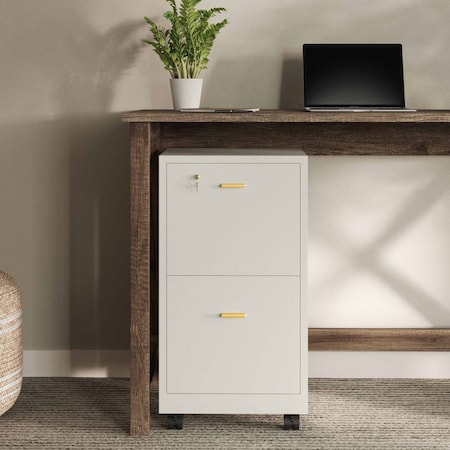 Lavish Home 2 Drawer Wood File Cabinet Filing Cabinet with Lock Rolling File Cabinet for Under Desk Storage 80-FC-4-WHT
