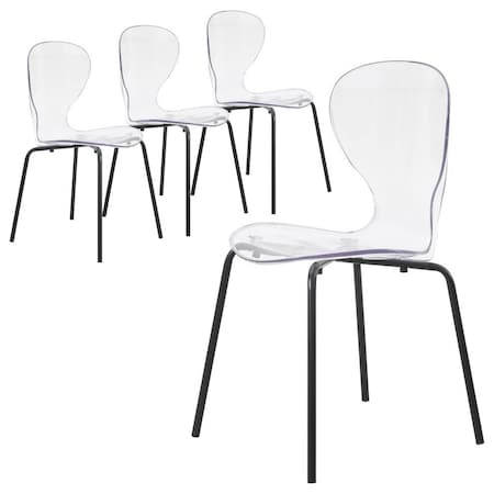 Leisuremod Modern Oyster Transparent Side Dining Side Chair with Black Base in Clear, 4PK OCB-17CL4