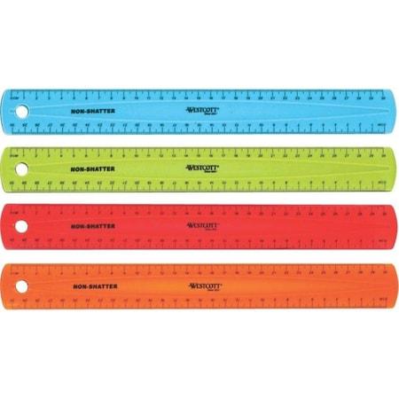Westcott Shatterproof Ruler, Assorted Translucent Colors, 12, Assorted ACM14381