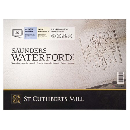 St Cuthberts Saunders Waterford Watercolor Block, Cold Pressed, White, 140lb/300gsm, 20 Sheet, 12x9 inch T46330001011C
