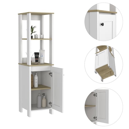 Homeroots 16" White And Natural Wood Freestanding Single Door Bathroom Vanity 479918