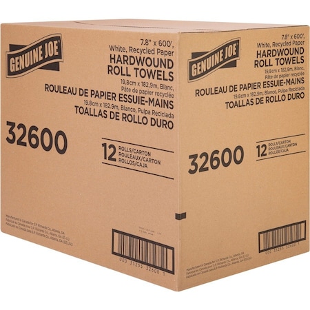 Genuine Joe Embossed Hardwound Roll Towels - 7.88in x 600' - White, 12PK GJO32600