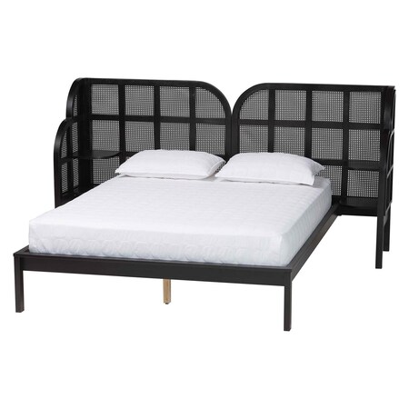 Baxton Studio Cascadia Mid-Century Modern Ebony Black Wood Queen Size Wingback Platform Bed 252-13901-ZORO