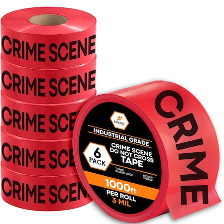 Xpose Safety Crime Scene Do Not Cross Tape Roll, 3 Mil, 3 Inch Wide x 1000 Feet, Red w/Black Letters, 6PK PCST-RED-3M-6-X-S