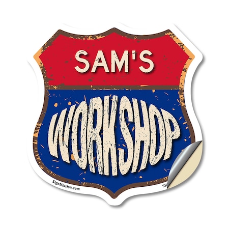 Signmission Sam's Workshop, 12 Inch X 12 Inch, Vinyl Decal SHI-D-12-489-SAM