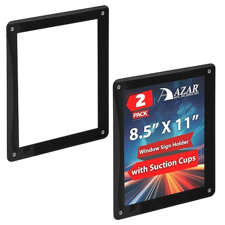 Azar Displays Black Window Sign Holder Frame with Suction Cups 8.5in x 11in, 2PK 106696-BLK-2PK