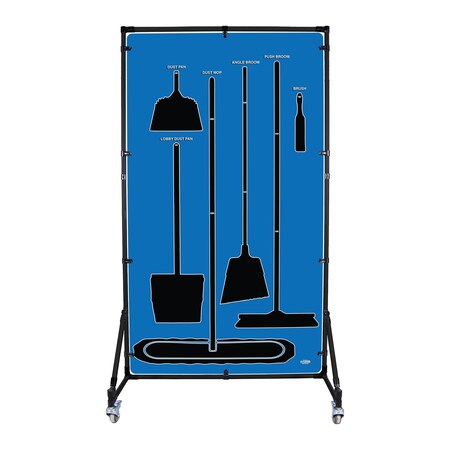 5S Supplies Housekeeping Shadow Board Broom Station V2, Blue / Black Shadows, Kit + Stand, No Text HSB-V2-BLUE-KIT-STAND- NO TEXT