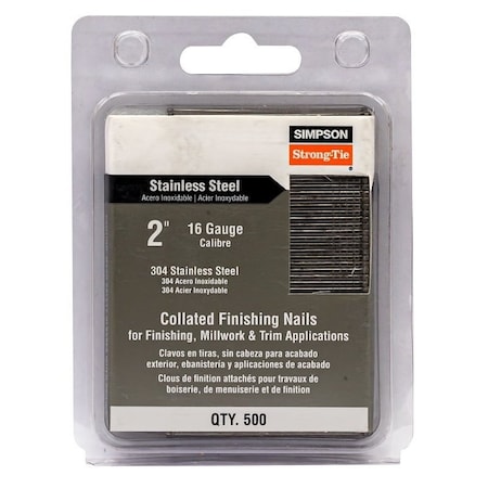 Simpson Strong-Tie Finishing Nail, 2 in L, 16 ga Gauge, Stainless Steel, Smooth, T-Style Head S16N200FNJ