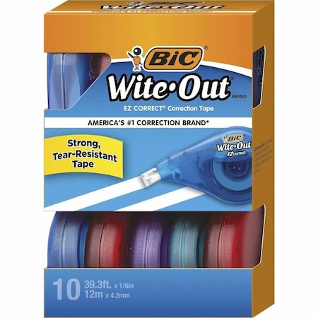 Bic Wite-Out EZ Correct Correction Tape, 1/6 in x 400 in, White, 10/Box WOTAP10