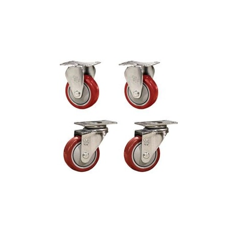 Service Caster 3 Inch Red Polyurethane Wheel Swivel Top Plate Caster Set with 2 Rigid SCC SCC-20S314-PPUB-RED-2-R314-2