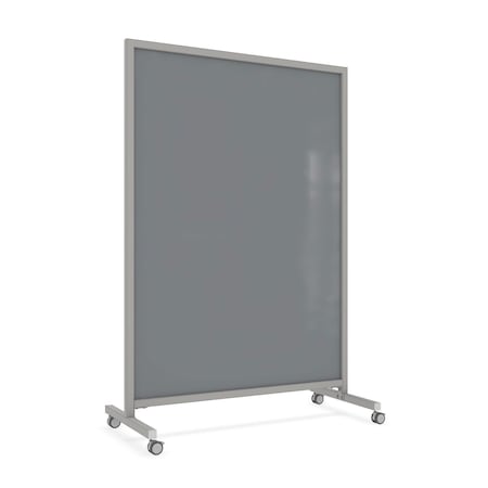 Ghent EZ Mobile Glassboard, Aluminum Frame, Magnetic, 75"H x 50"W, Smoke EZ1MA7550SK