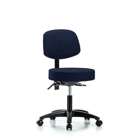 Blue Ridge Ergonomics Desk Stool, Fabric, Bk, Casters, Nav BR-FDHST-RG-T0-RC-F45