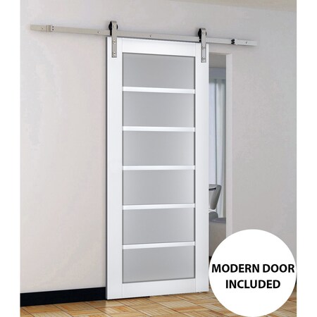 Sartodoors Sturdy Barn Door Frosted Glass White 36x80 Solid Core Modern Interior VEREGIO7602BD-S-WS-36