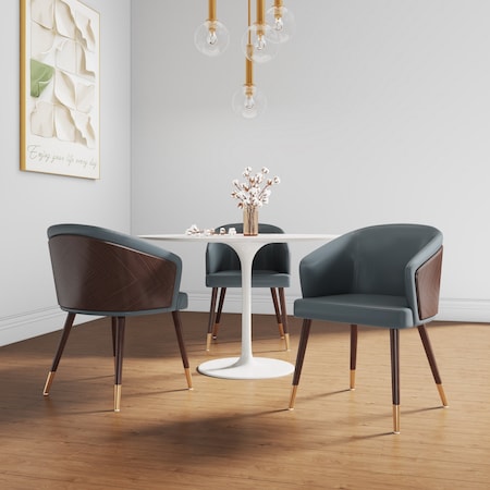 Manhattan Comfort Reeva Dining Chair in Leatherette with Beech Wood Back in Walnut & Graphite Grey Set of 2, 2PK 2-DC082-GY