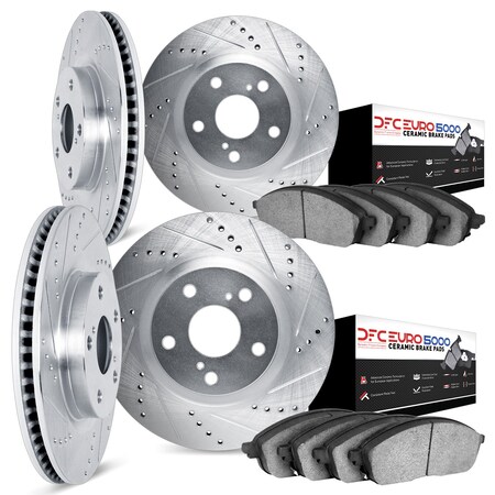 Dynamic Friction Co DFC Rotors-Drilled and Slotted-Silver with EURO 5000 Ceramic Brake Pads 7604-02005