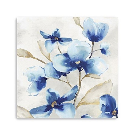 Homeroots 20" x 20" Watercolor Shades of Blue Floral Canvas Wall Art 399120