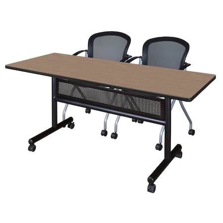 Regency Kobe Flip-Top Privacy Nesting Table W/ 2 Cadence Nest Chairs, 60 in W, 30 in L, Noble Oak MKFTM6030NO23BK