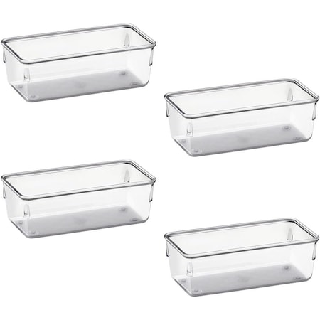 Acrimet Drawer Organizer Modular, Box Tray Storage Bins (4 Pieces) (Clear Crystal Plastic), 4PK 971