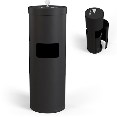 Wipex Stainless Steel Black Floor Dispenser with Trash Can, Fits 99% of Refill Rolls, Matte Brushed Metal WX72192BFD