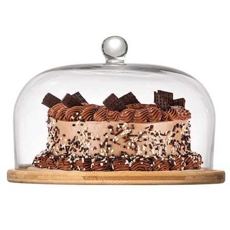 Basicwise Round Glass Dome Dessert Tray Set - 2-in-1 Cake Stand with Lid, Fruit & Charcuterie Display and QI004710