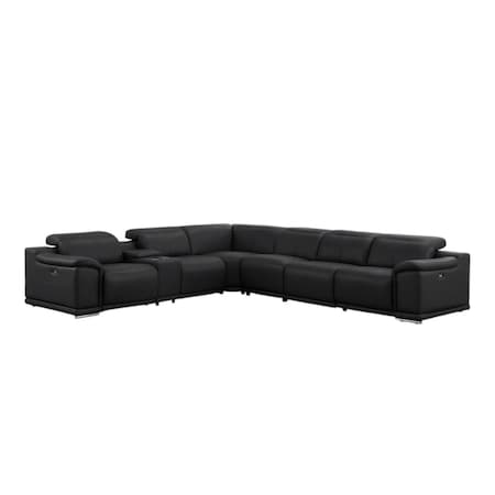 Homeroots Black Leather Modular L Shaped Seven Piece Corner Sectional With Console 643896