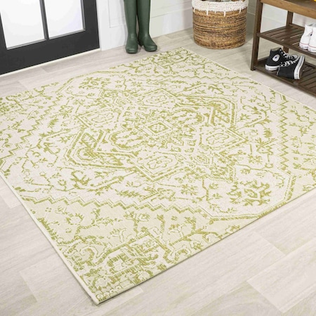 Jonathan Y Estrella Bohemian Medallion Textured Weave Cream/Green 5 ft Square Indoor/Outdoor Area Rug SMB105E-5SQ