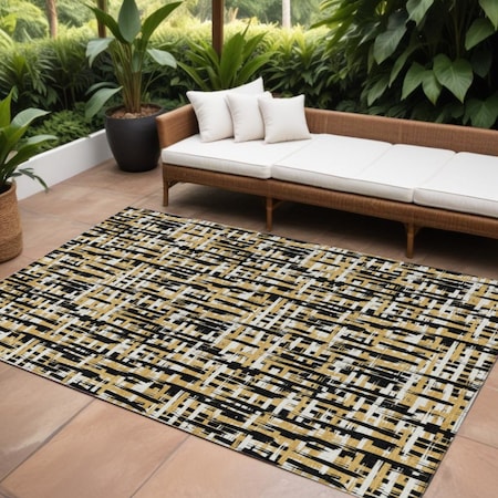 Homeroots 10' X 14' Black Gold And Ivory Abstract Washable Indoor Outdoor Area Rug 602550