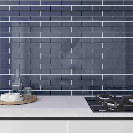 Apollo Tile Arte 1.97 in. x 7.87 in. Glossy Blue Ceramic Subway Wall and Floor Tile 5.38 sq. ft./case, 50PK RID88NAVGLA