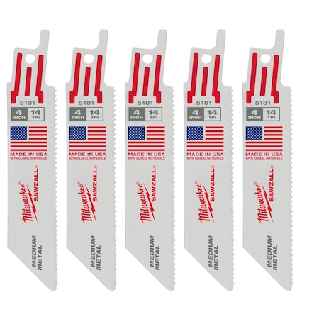 Milwaukee Tool 4" 14 TPI SAWZALL Blades (5 Pk) 48-00-5181