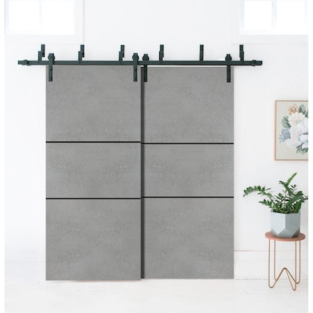 Sartodoors Barn Bypass Doors with 6.6ft Hardware, Planum 0014 Concrete and Aluminum Strips, Sturdy Heavy Duty PLANUM0014BBB-BTN-36