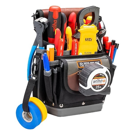 Veto Pro Pac Tool Bag, Black/Brown/Gray, Leather (Trim Panel), Steel (D-Ring), 20 Pockets TP4B