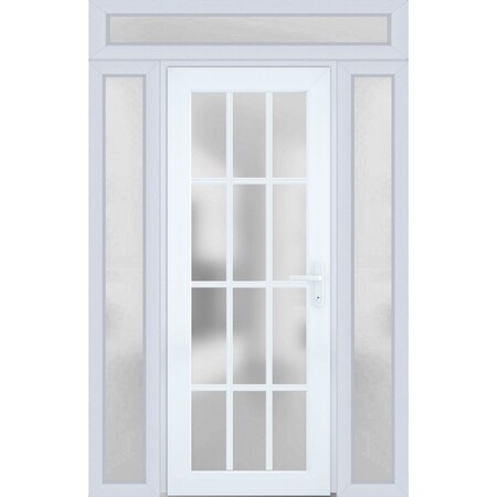 Vdomdoors Front Exterior Prehung FiberGlass Door Frosted Glass / Manux 8312 White Silk / 2 Sidelight and Tran MANUX8312EXD-WS-W12+36+12 x H80+14-LH