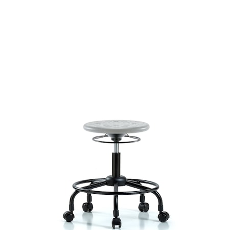 Blue Ridge Ergonomics Huron Polyurethane Stool with Round Tube Base - Desk Height with Casters in Gray Polyurethane IPDHSO-RT-RC-GRY