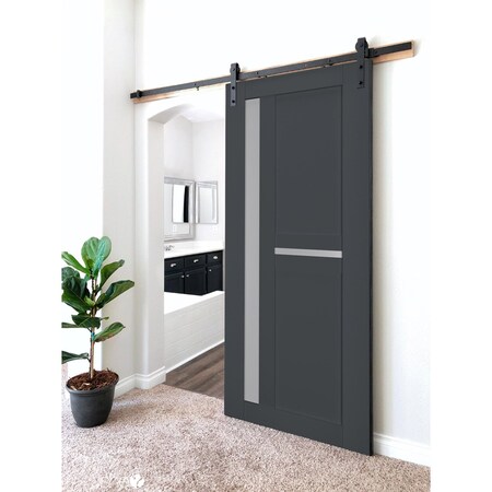 Sartodoors Sturdy Barn Door Frosted Glass 36x84 Solid Core Modern Interior VEREGIO7288BD-B-ANT-3684