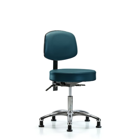 Blue Ridge Ergonomics Vinyl Stool, Back Chrome, Desk, Tilt, Glides, Royal BR-VDHST-CR-T1-RG-8801