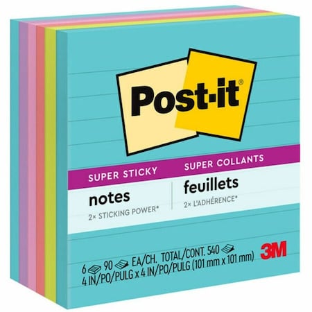 Post-It Pads in Miami Colors, Lined, 4 x 4, 90/Pad, PK6 675-6SSMIA
